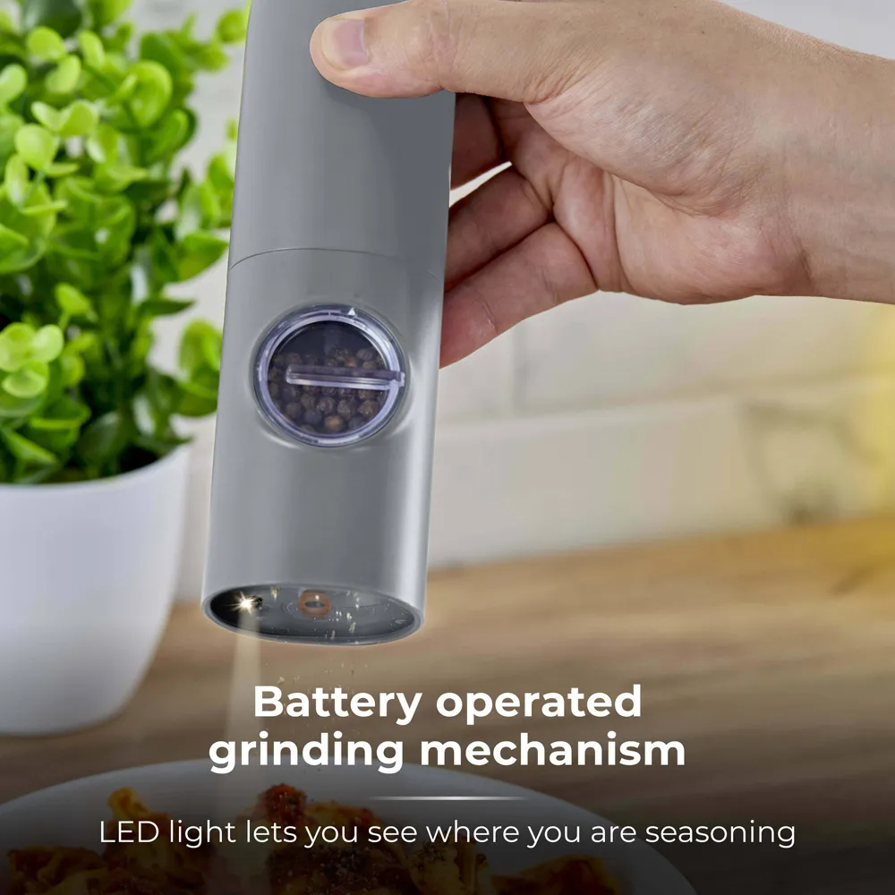 2 Piece Electronic Rechargeable Salt and Pepper Mills Set - Grey