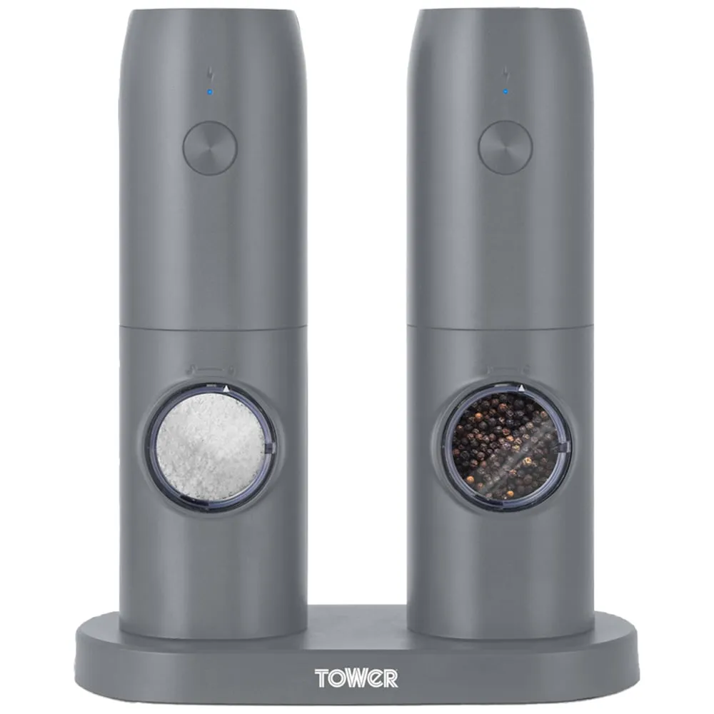 2 Piece Electronic Rechargeable Salt and Pepper Mills Set - Grey