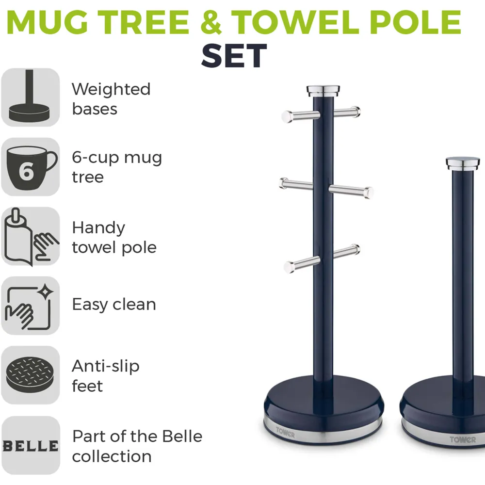 Belle Mug Tree and Towel Pole Set - Blue, Steel