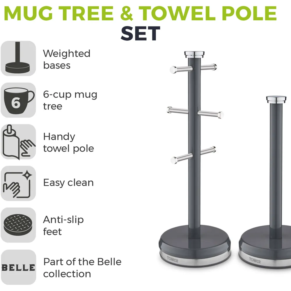 Belle Mug Tree and Towel Pole Set - Graphite, Steel
