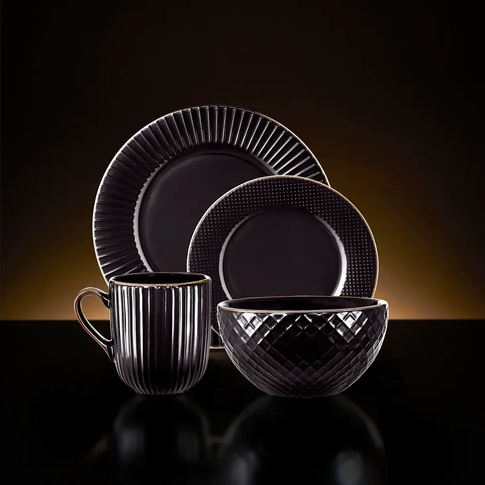 Empire 16 Piece Dinnerware Set - Black, Stoneware