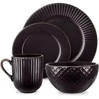 Empire 16 Piece Dinnerware Set - Black, Stoneware