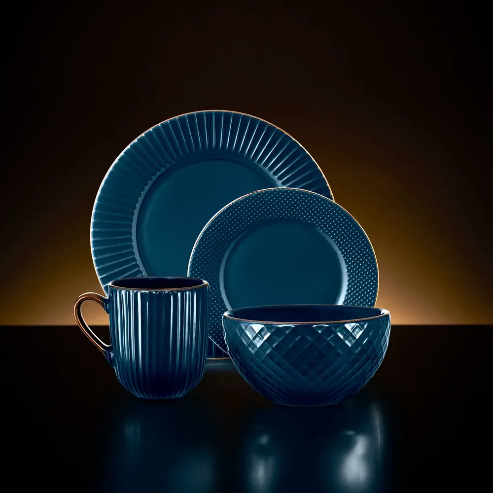 Empire 16 Piece Dinnerware Set - Blue, Stoneware