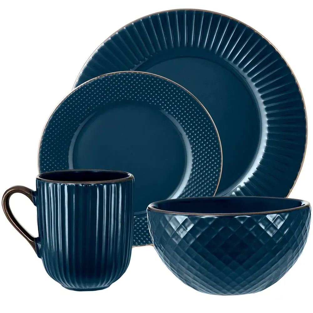 Empire 16 Piece Dinnerware Set - Blue, Stoneware