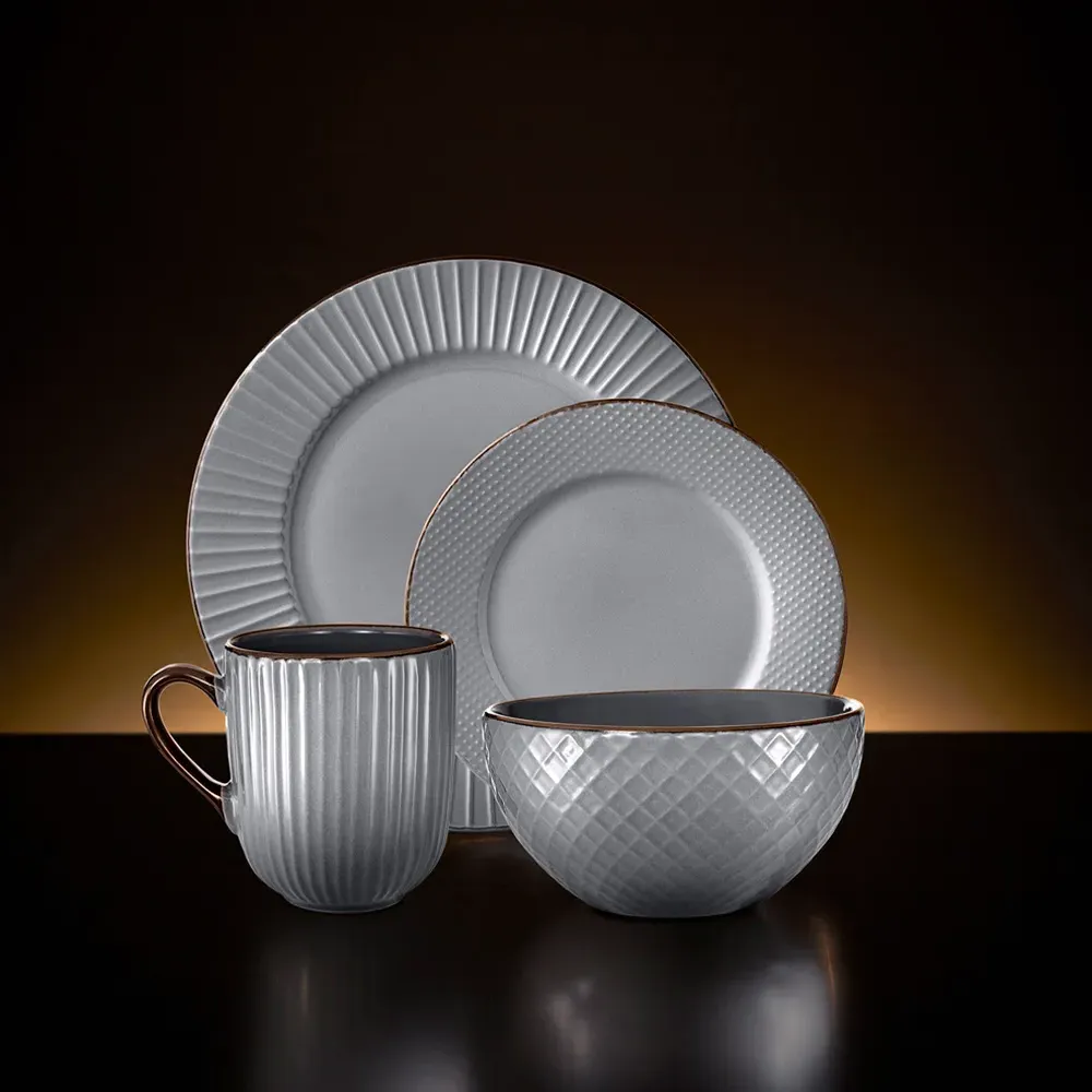 Empire 16 Piece Dinnerware Set - Grey, Stoneware