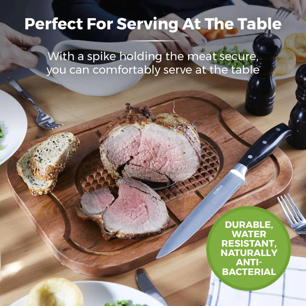 Mango Wood Carving Board with Removable Meat Spikes - Brown