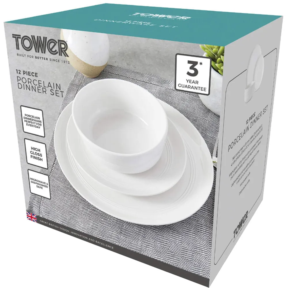 Tower 12 Piece Porcelain Dinnerware Set - White