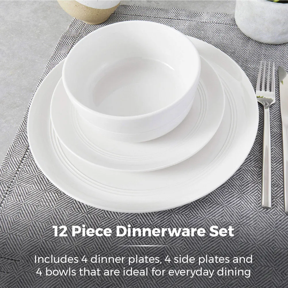 Tower 12 Piece Porcelain Dinnerware Set - White