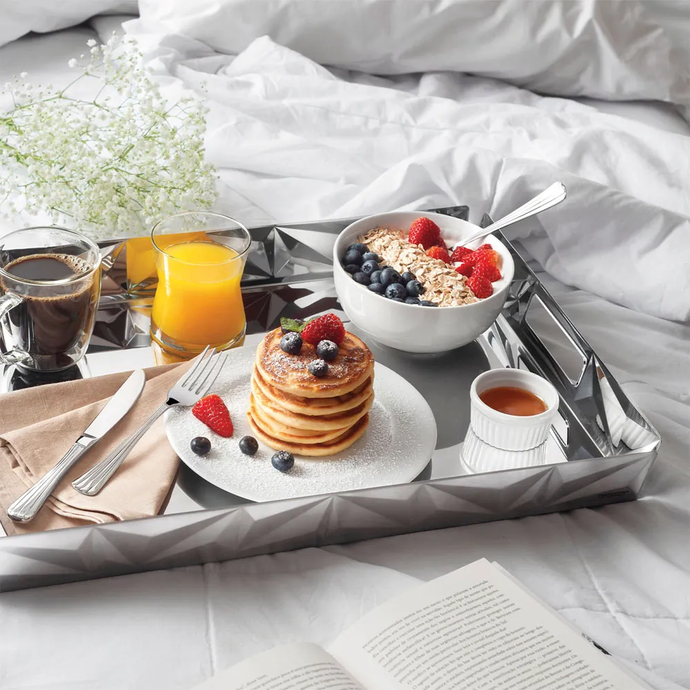 Diamond Serving Tray with Handles - Silver, Stainless Steel