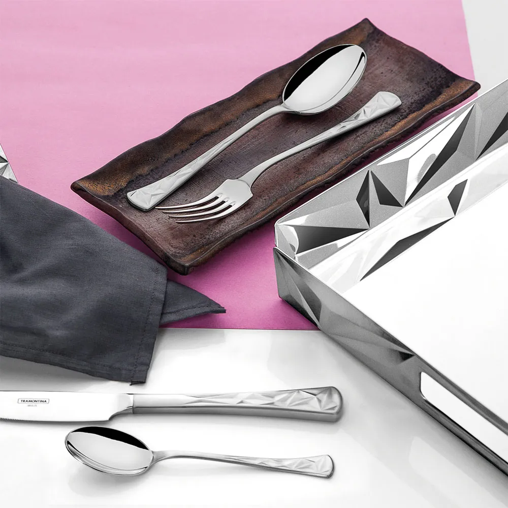 Diamond Serving Tray with Handles - Silver, Stainless Steel