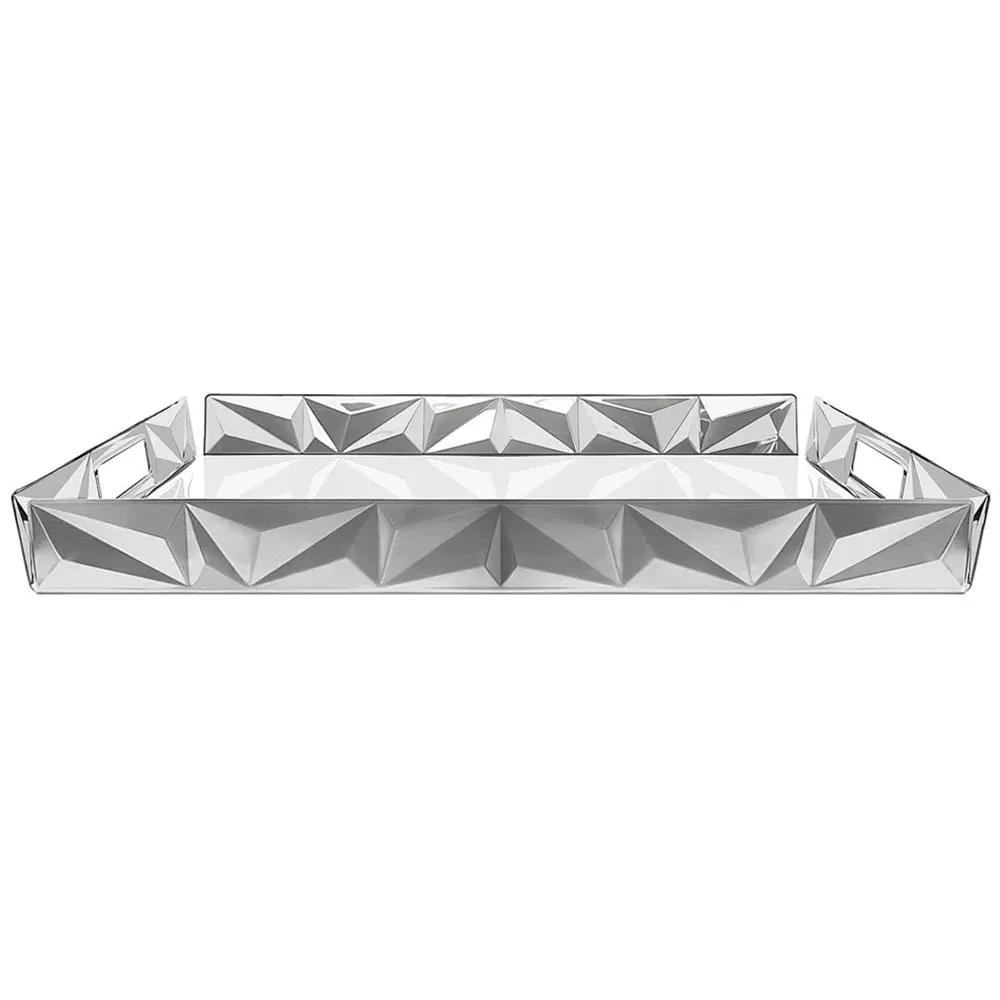 Diamond Serving Tray with Handles - Silver, Stainless Steel image