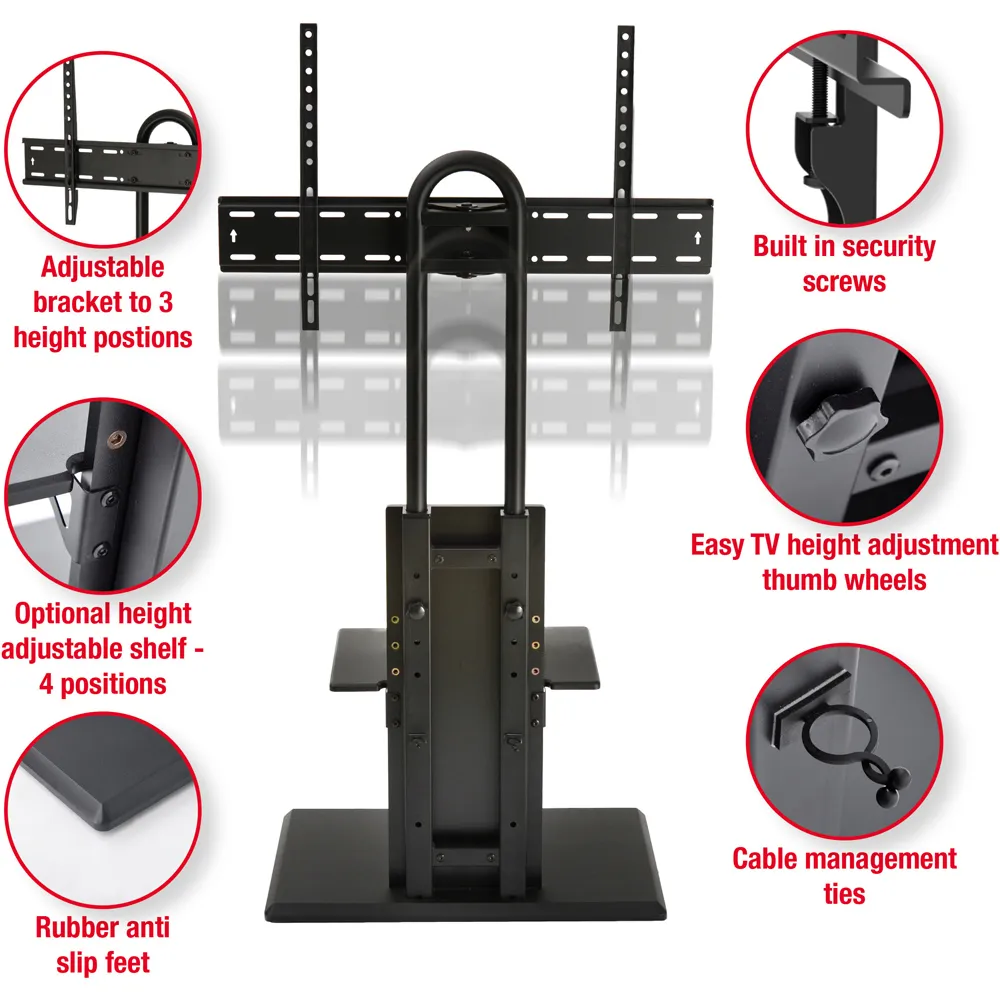 FS2 Single Shelf Floor Pedestal TV Stand with Swivel - Black