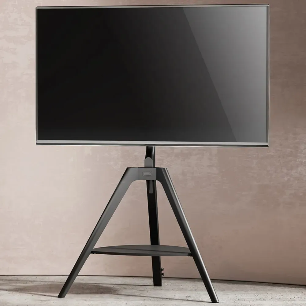 Tripod Single Shelf Floor TV Stand - Black, Wood