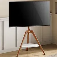 Tripod Single Shelf Floor TV Stand - Brown, Wood