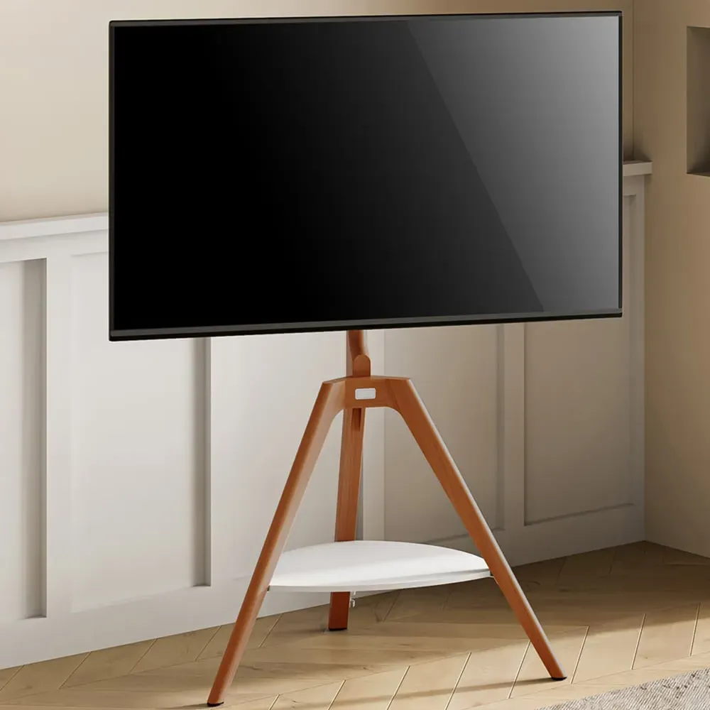 Tripod Single Shelf Floor TV Stand - Brown, Wood