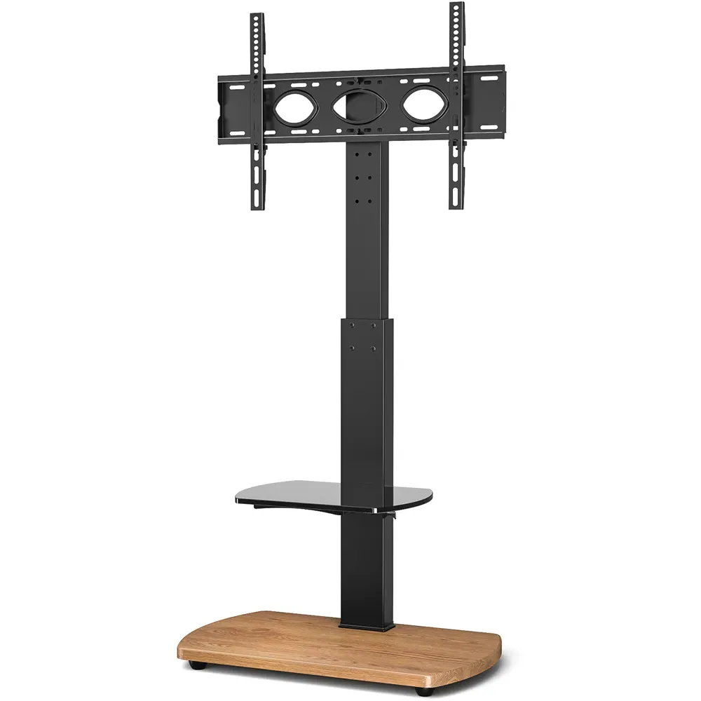 TTAP Single Shelf TV Stand with Swivel - Black, Oak