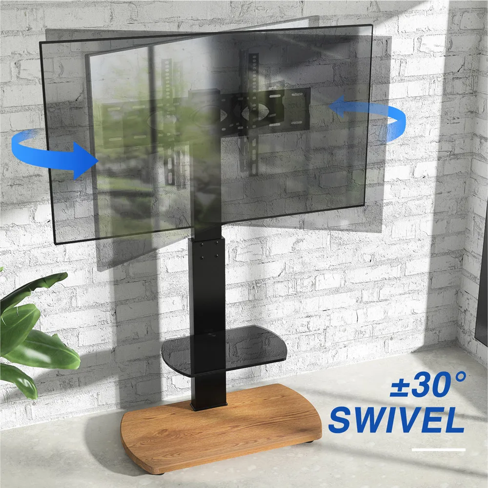 TTAP Single Shelf TV Stand with Swivel - Black, Oak