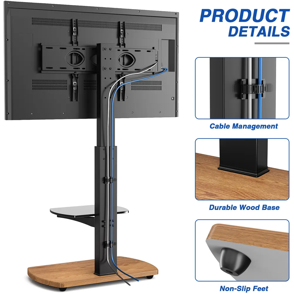 TTAP Single Shelf TV Stand with Swivel - Black, Oak