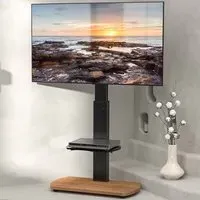 TTAP Single Shelf TV Stand with Swivel - Black, Oak