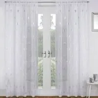 Birch Metallic Tree Print Voile Panel Curtains - White