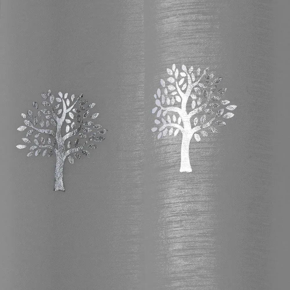 Birch Silver Metallic Tree Print Voile Panel Curtains