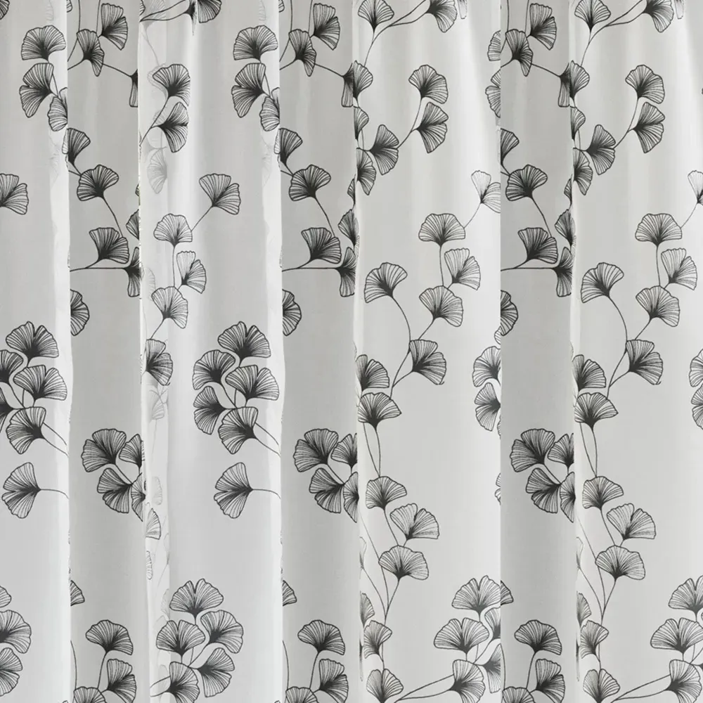 Delila Trail Leaf Print Sheer Voile Panel Curtain - Black