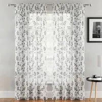 Delila Trail Leaf Print Sheer Voile Panel Curtain - Black