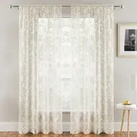 Delila Trail Leaf Print Sheer Voile Panel Curtain - Cream