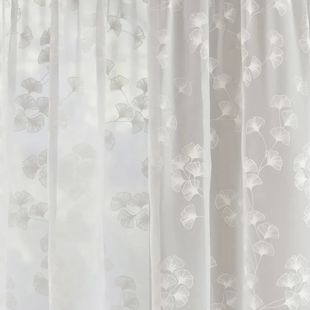 Delila Trail Leaf Print Sheer Voile Panel Curtain - White
