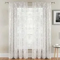 Delila Trail Leaf Print Sheer Voile Panel Curtain - White