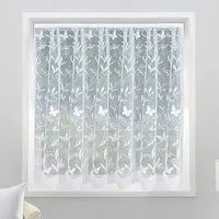Hawaii Trailing Leaf Butterfly Pocket Header Net Curtain - White