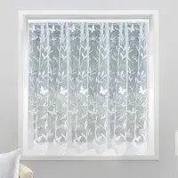 Hawaii Trailing Leaf Butterfly Pocket Header Net Curtain - White
