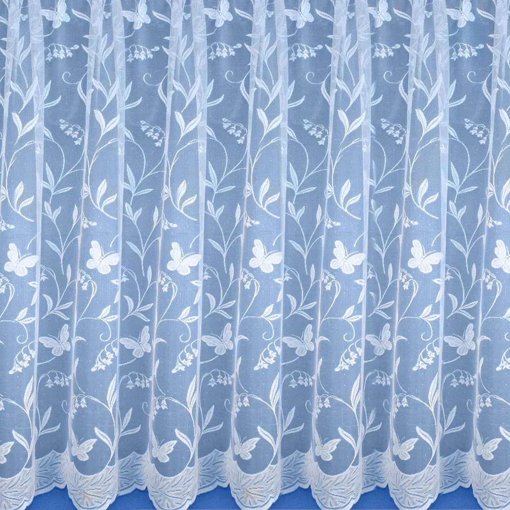 Hawaii Trailing Leaf Butterfly Pocket Header Net Curtain - White