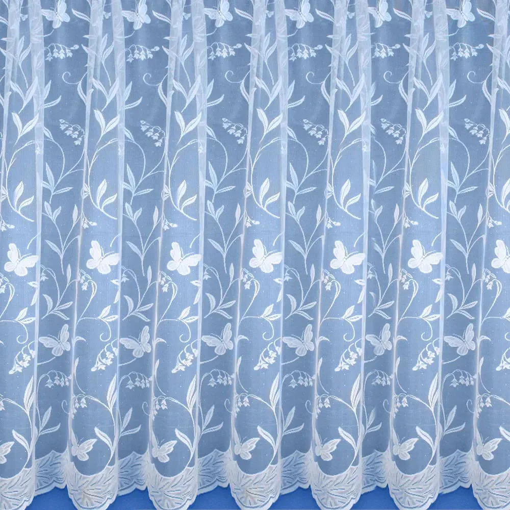 Hawaii Trailing Leaf Butterfly Pocket Header Net Curtain - White