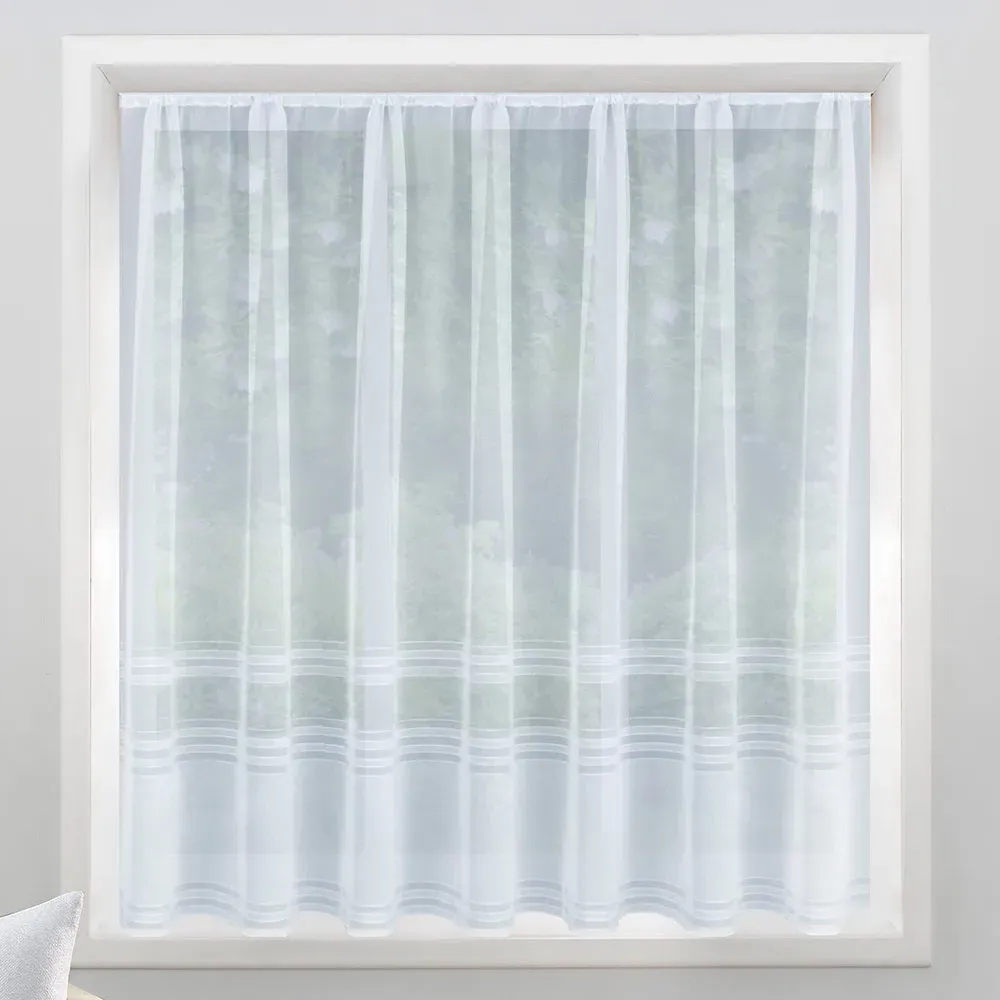 Hudson Horizontal Stripe Pocket Header Net Curtain - White