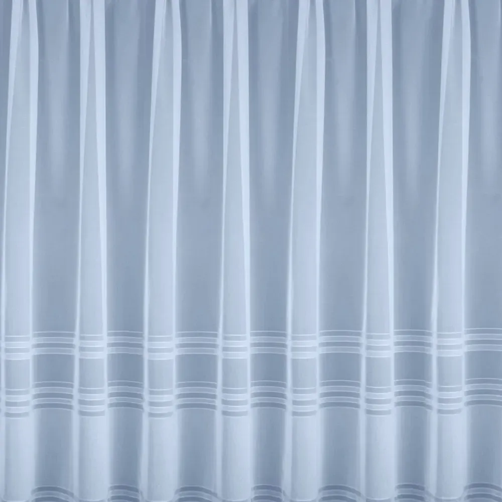 Hudson Horizontal Stripe Pocket Header Net Curtain - White