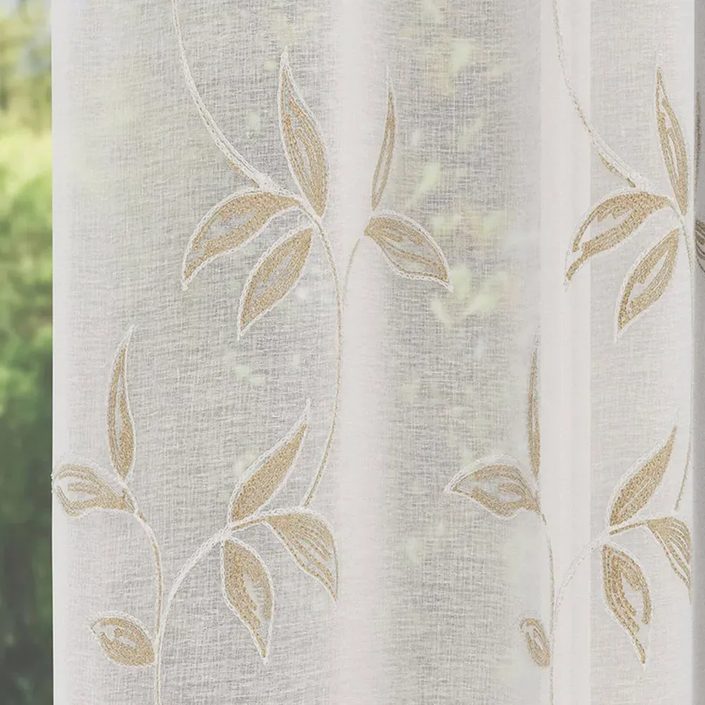 Oasis Embroidered Leaf Sheer Voile Panel - Cream