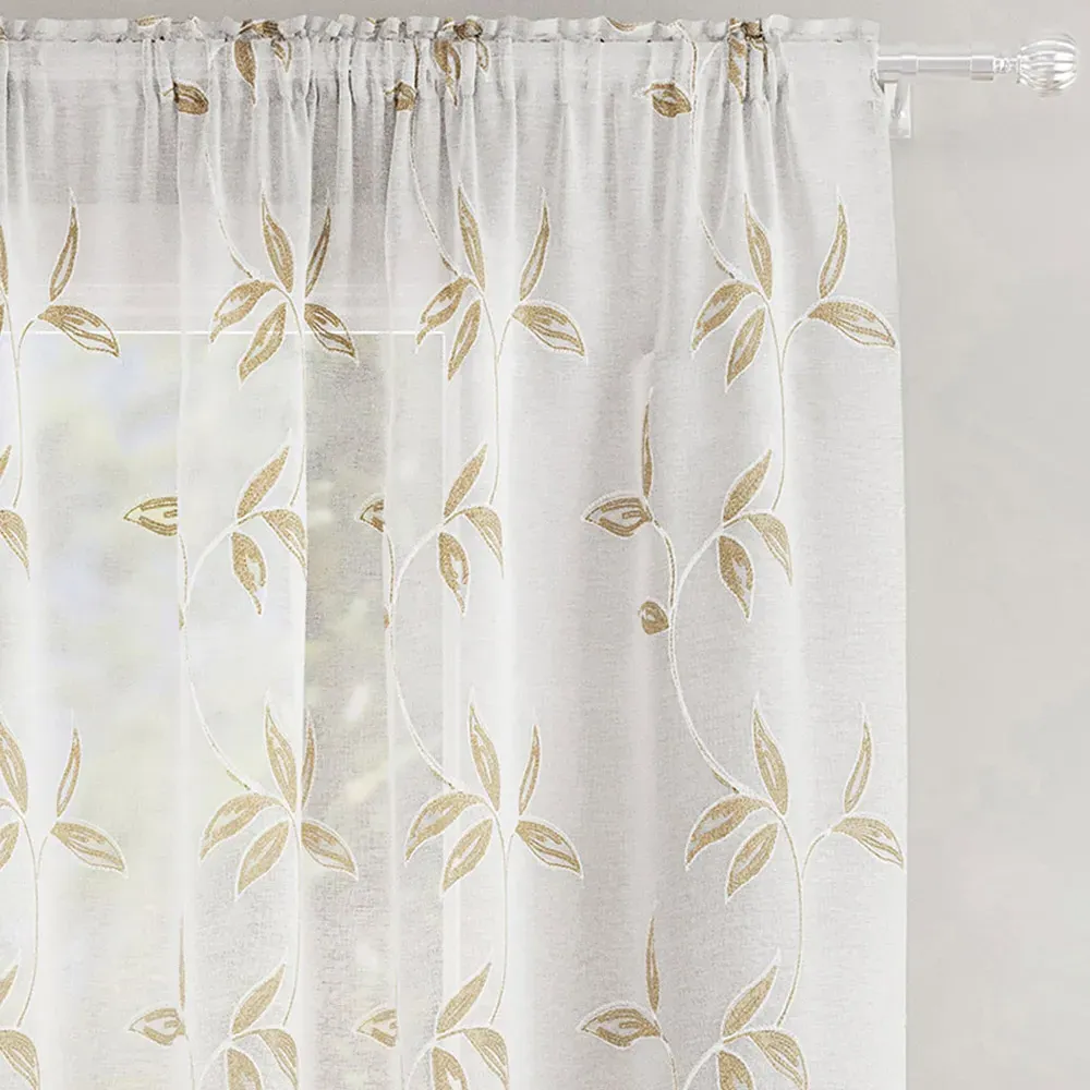 Oasis Embroidered Leaf Sheer Voile Panel - Cream
