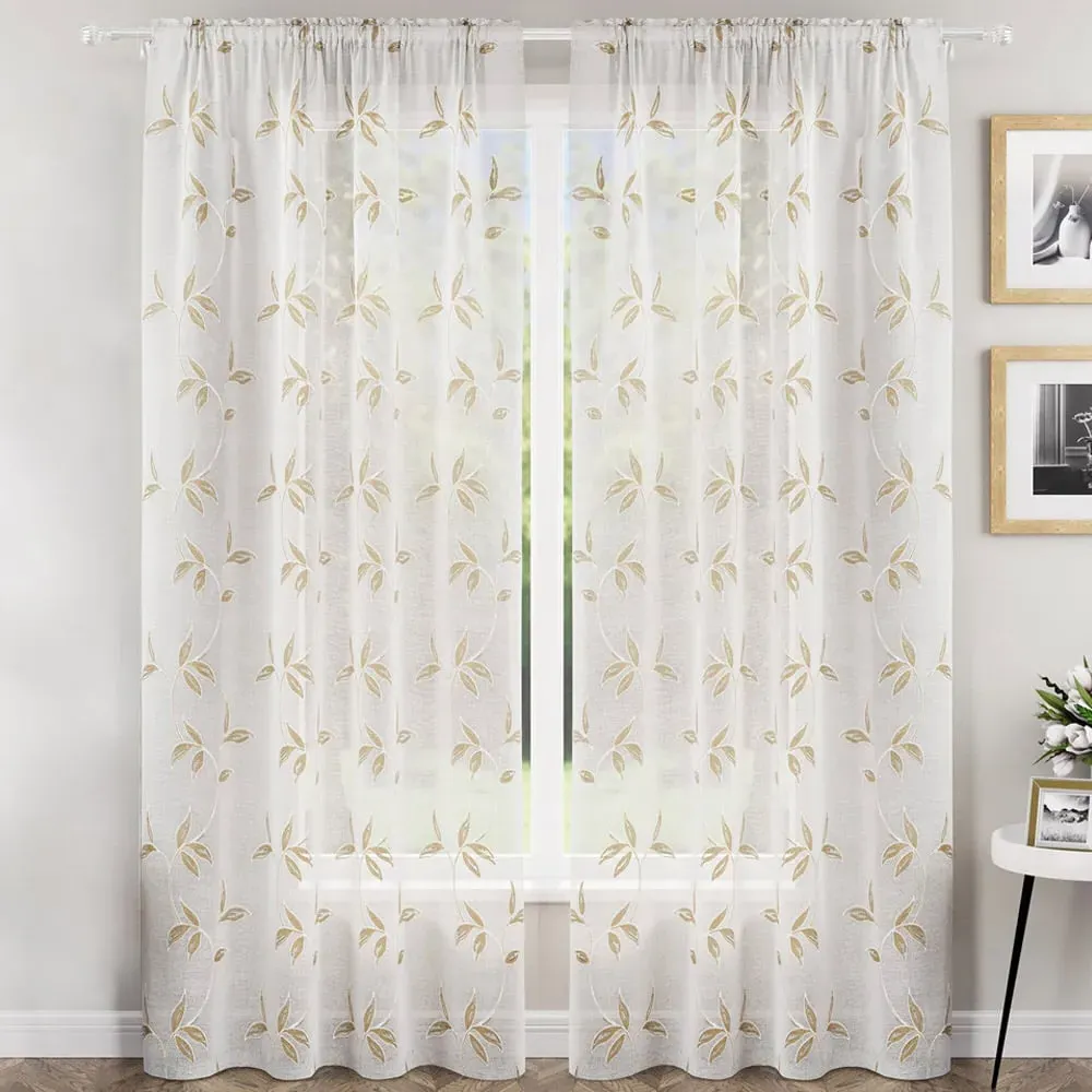 Oasis Embroidered Leaf Sheer Voile Panel - Cream image