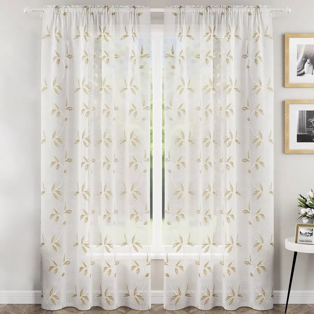 Oasis Embroidered Leaf Sheer Voile Panel - Cream