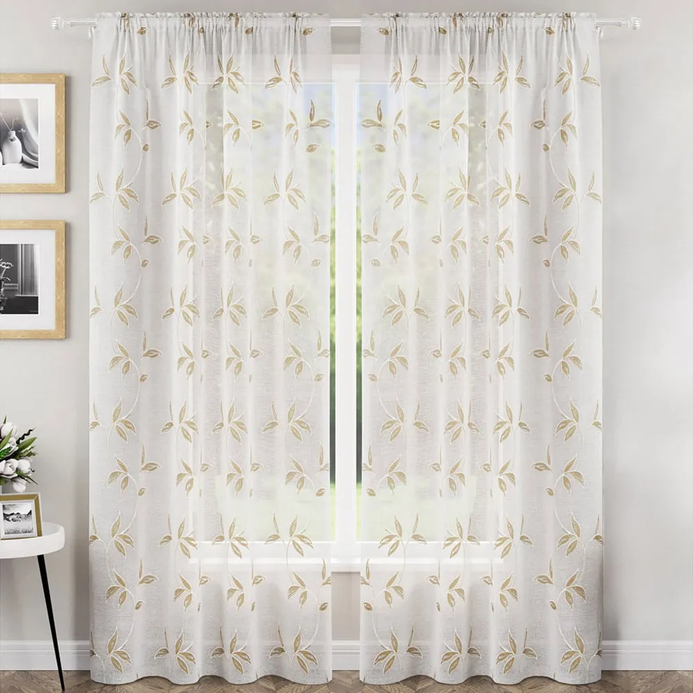 Oasis Embroidered Leaf Sheer Voile Panel - Cream