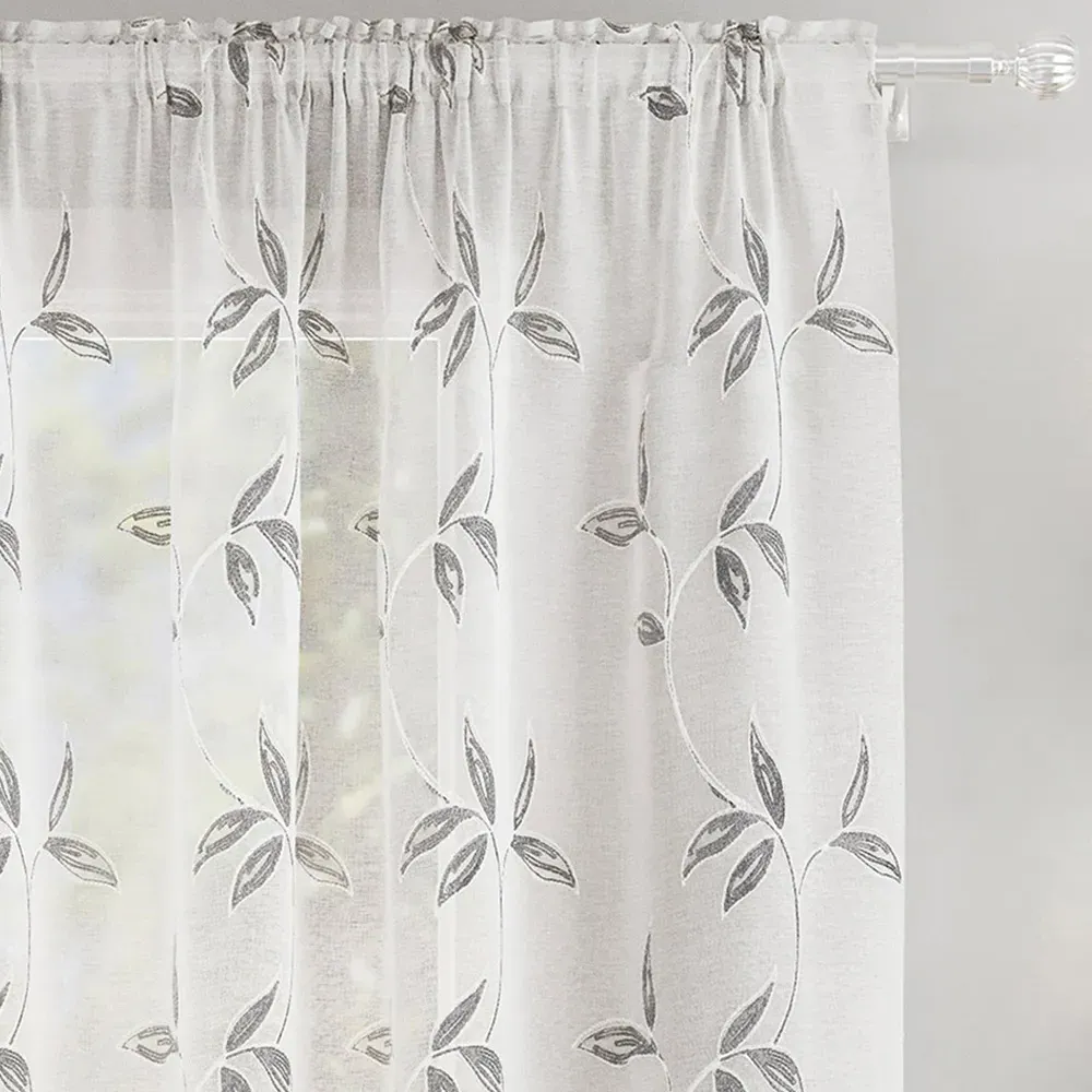 Oasis Embroidered Leaf Sheer Voile Panel - Grey