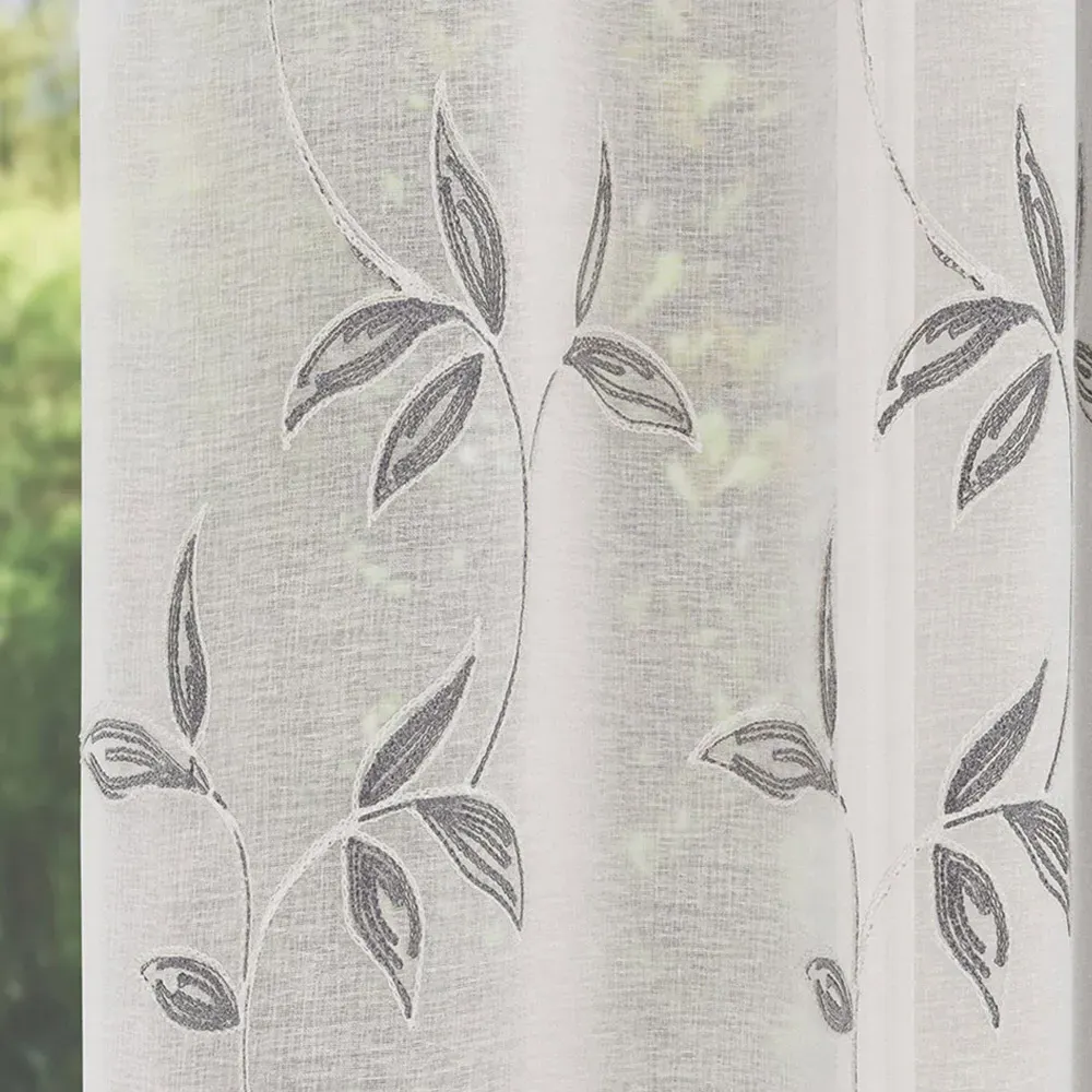 Oasis Embroidered Leaf Sheer Voile Panel - Grey