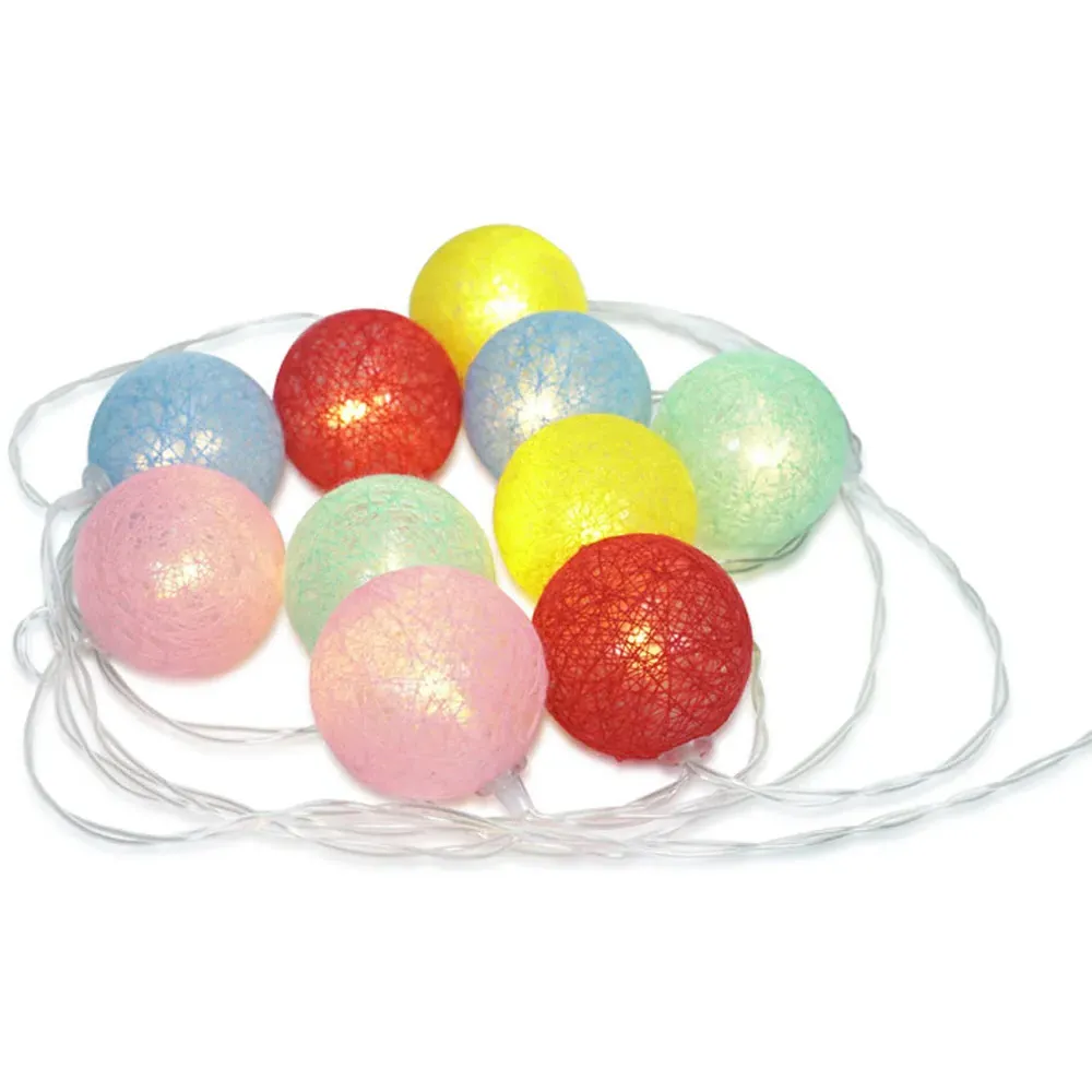 10 LED Cotton Ball String Lights - Multicolour