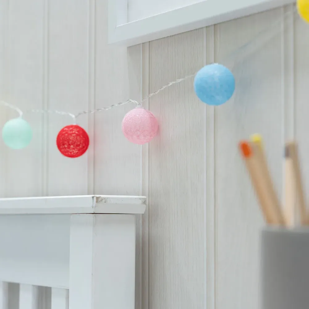 10 LED Cotton Ball String Lights - Multicolour