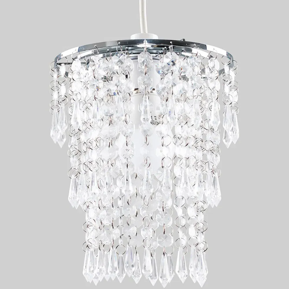 3 Tier Clear Acrylic Bead Droplet Ceiling Shade - Silver