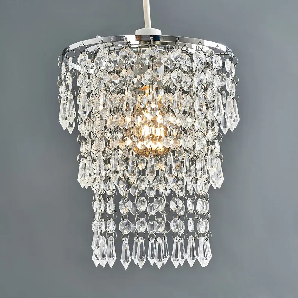 3 Tier Clear Acrylic Bead Droplet Ceiling Shade - Silver