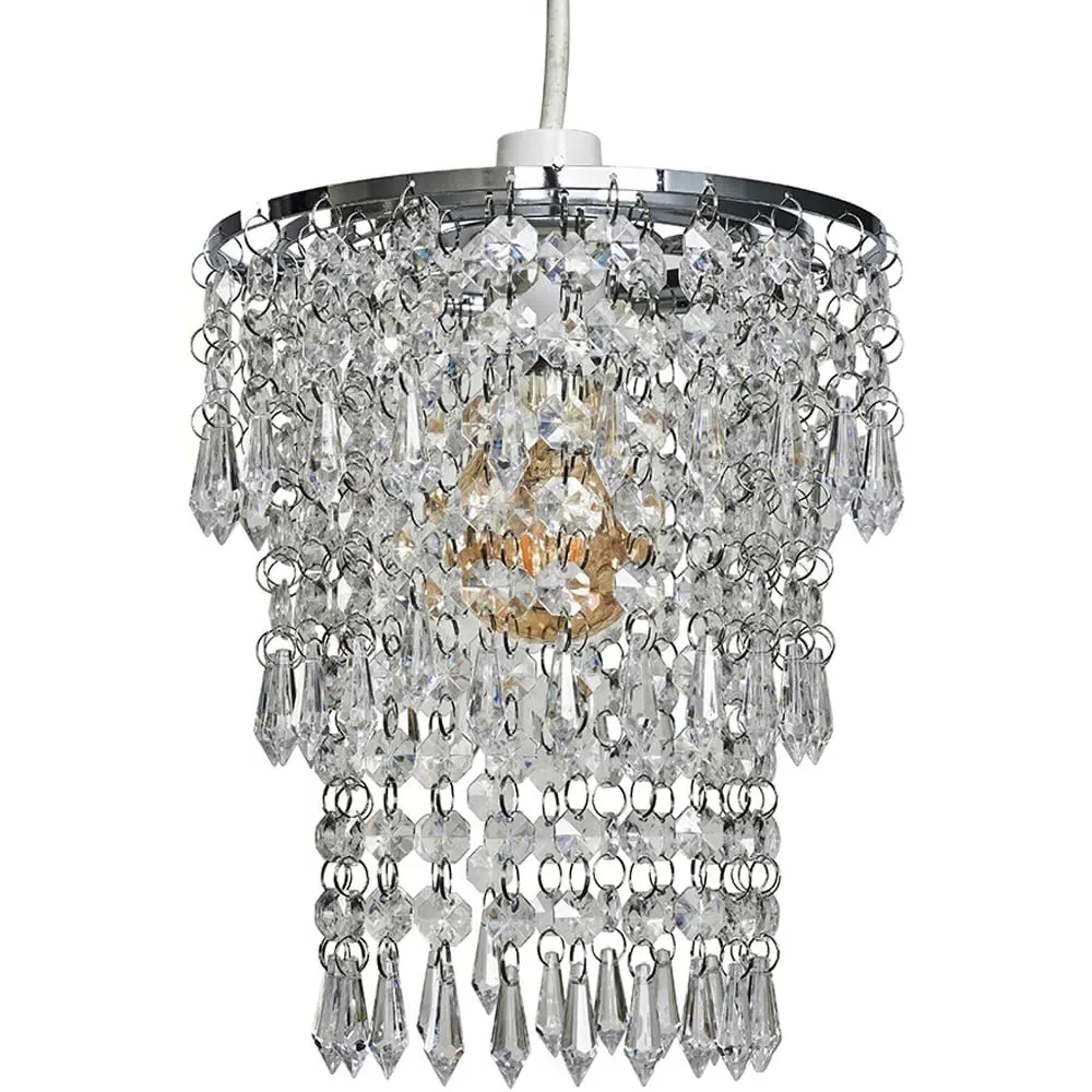 3 Tier Clear Acrylic Bead Droplet Ceiling Shade - Silver image