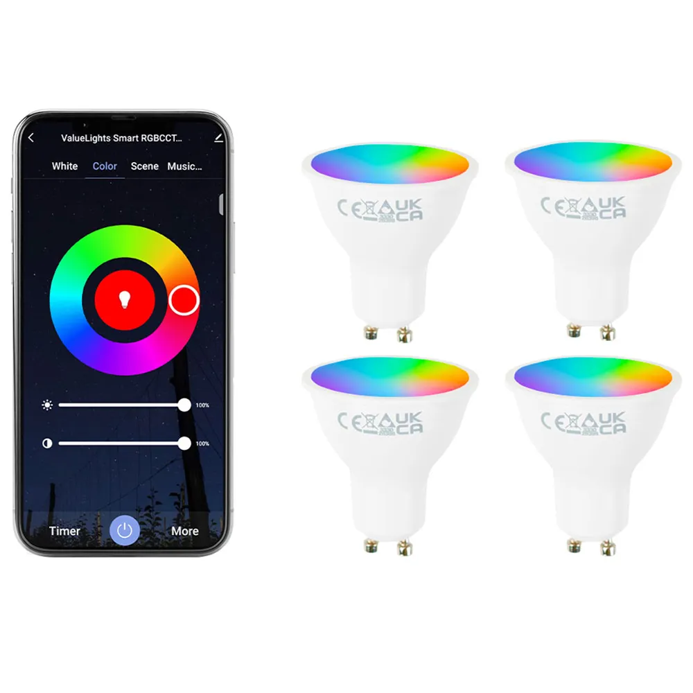 4 Pack GU10 App Control RGB Smart Light Bulb - White image