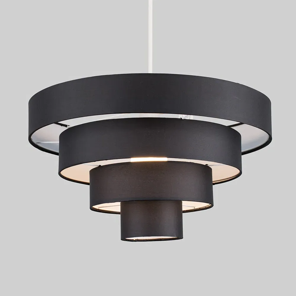 4 Tier Ceiling Pendant Lamp Shade - Black, Fabric